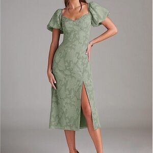 Elegant Green Puff Sleeve Dress